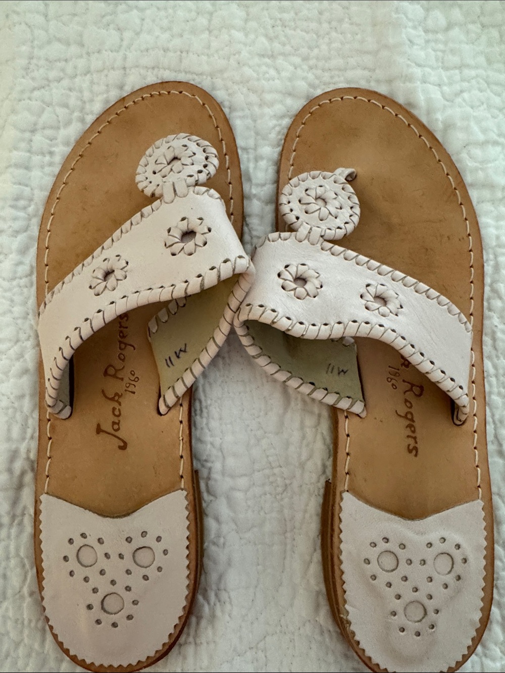 Jack Rogers Pink Leather Whipstitch Thong Sandals Sz 11 woman’s classics